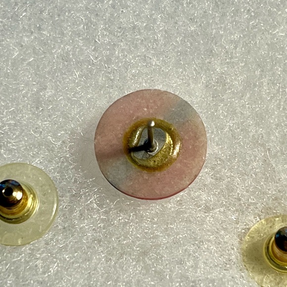 Vintage Pink Blue Earring w inlay lapis lazuli & pink jasper round gemstone bead - Picture 4 of 7